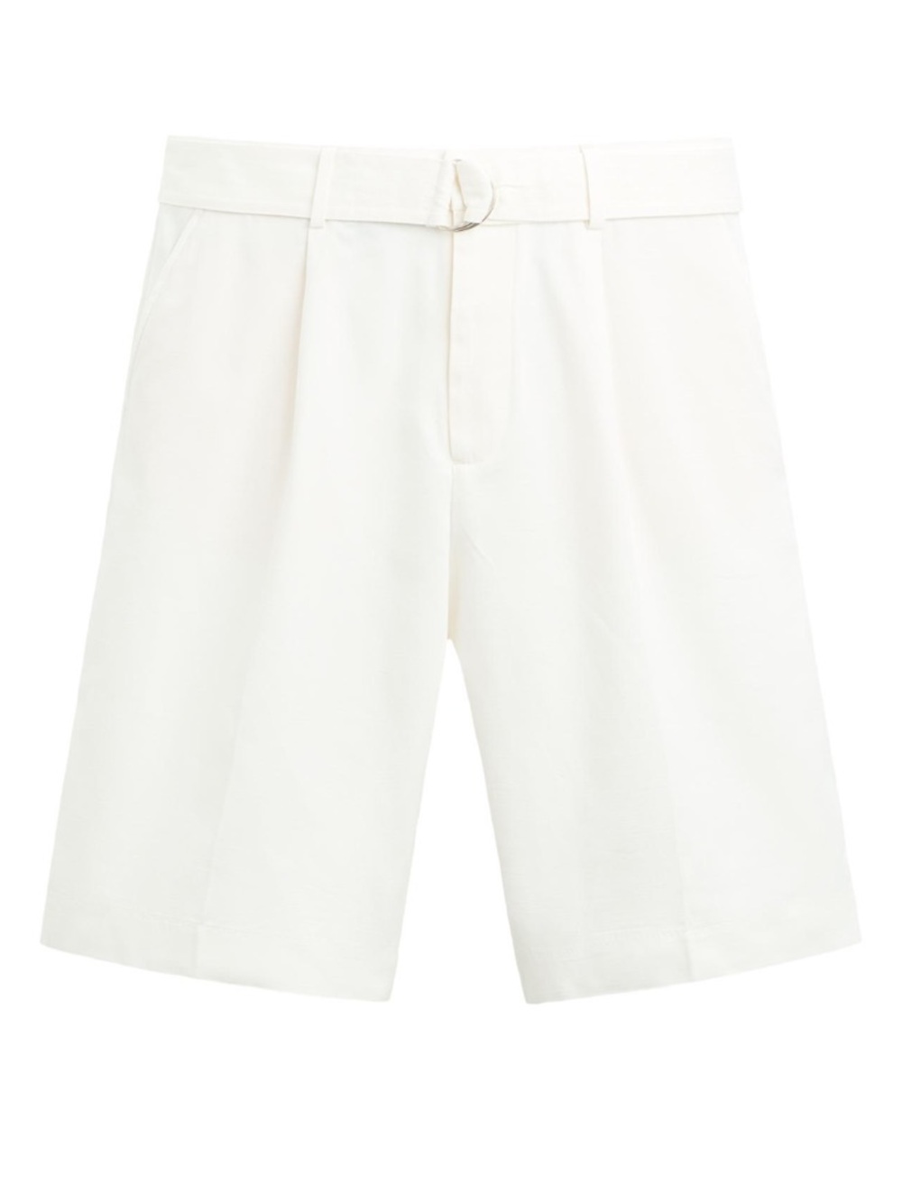 Zara White Pleated Men’s Flat Front Shorts with Belt